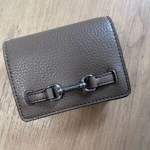 Michael Kors Taupe Brown Folded Leather Card Wallet with Zip Coin Pocket